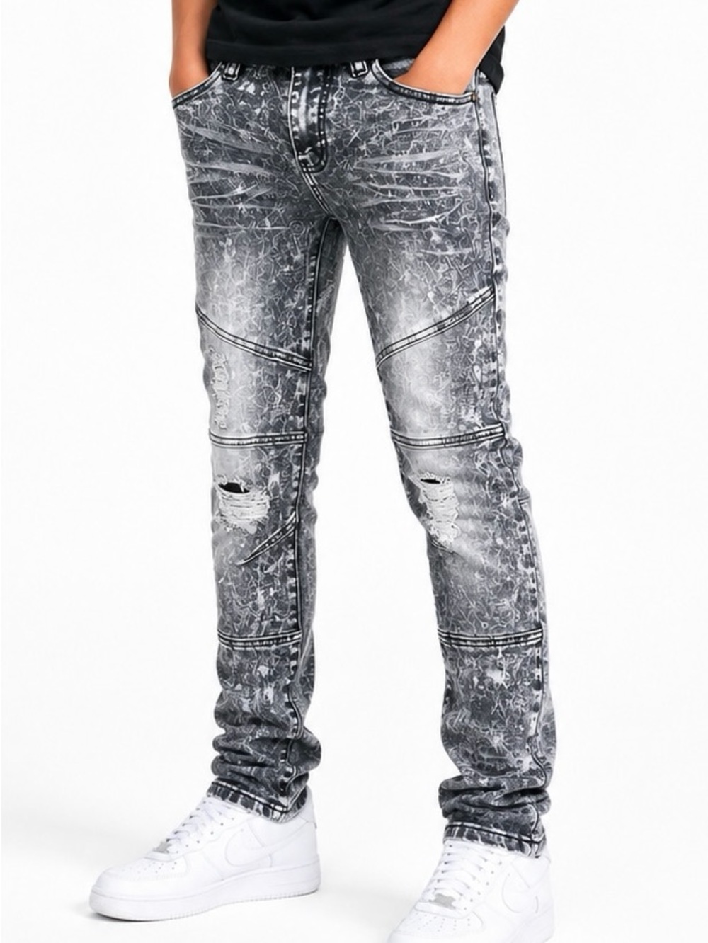 rue21 Premium Skinny Arc Supreme Flex Grey Acid Wash Biker Moto Jeans 26x30